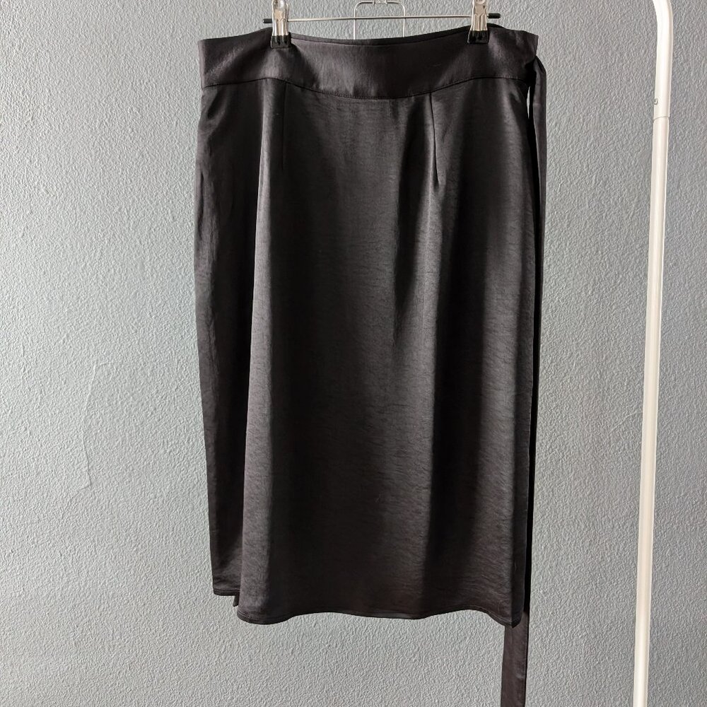 Wildfang Empower Black Satin Wrap Midi Skirt Sz Medium